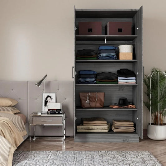 2 Doors Wardrobe with Shelves (Grey)