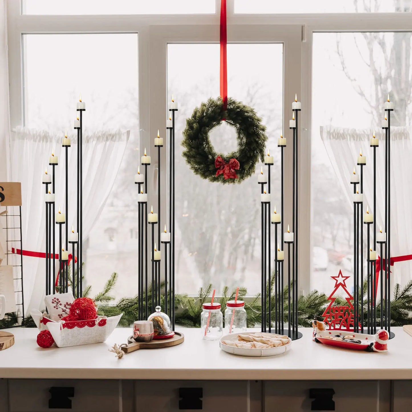 10-Piece Black Tall Floor Candle Holder Set. Elegant Metal Candelabra Stands for Weddings, Parties & Home Décor