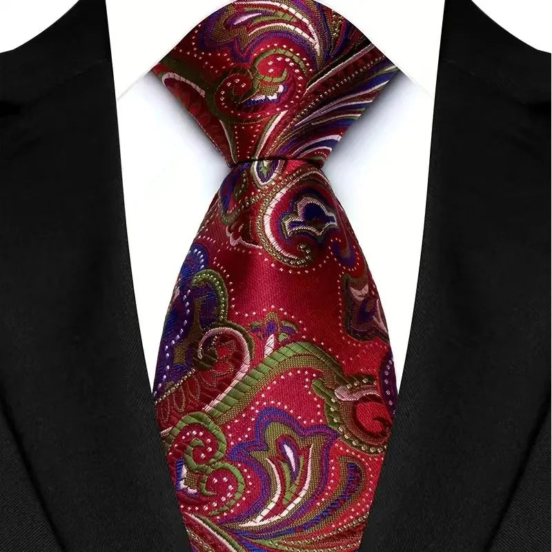 Luxury Red Paisley Men’s Tie. Classic Business and Wedding Necktie