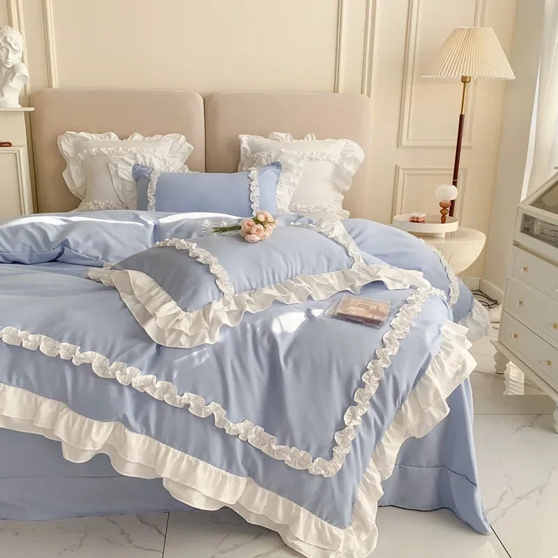 Elegant Ruffled Lace Bedding Set. Luxury Princess Style