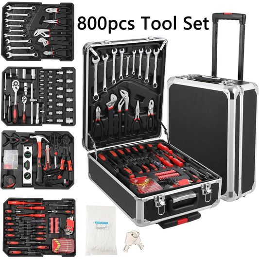 800PCS Mechanic Tool Set, Household Tool Kit with Rolling Tool Box, Complete Hand Tool Set For Home Auto Repair And DIY Projects