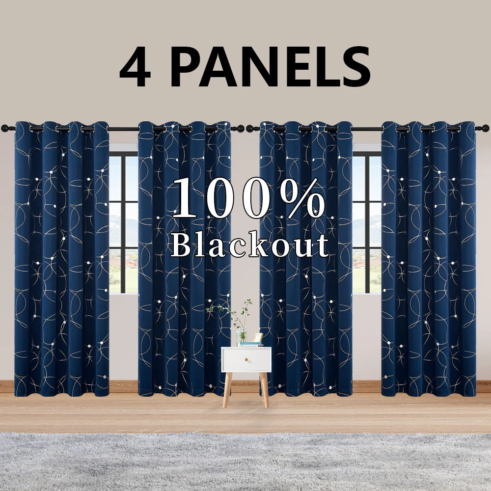 4 Panel Blackout Curtains .Thermal Insulated Room Darkening Window Drapes