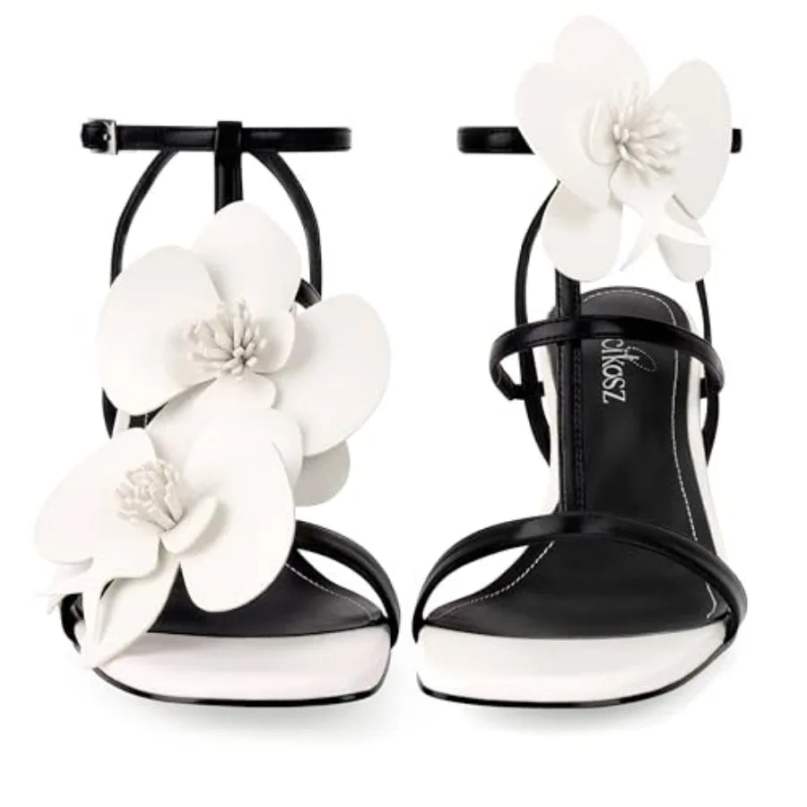 LACIKOSZ Floral High Heels Womens Strappy Sandals Wedding Bride Dressy Shoes Open Toe Ankle Strap Sandals