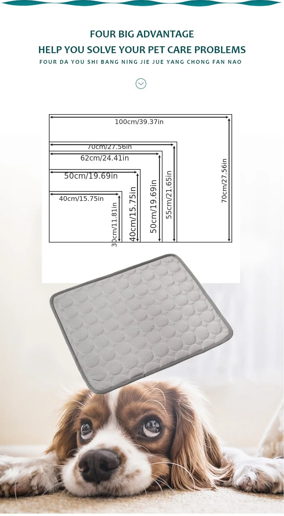 Extra Large Cooling Gel Pet Mat for Dogs & Cats.Reusable Summer Cooling Pad