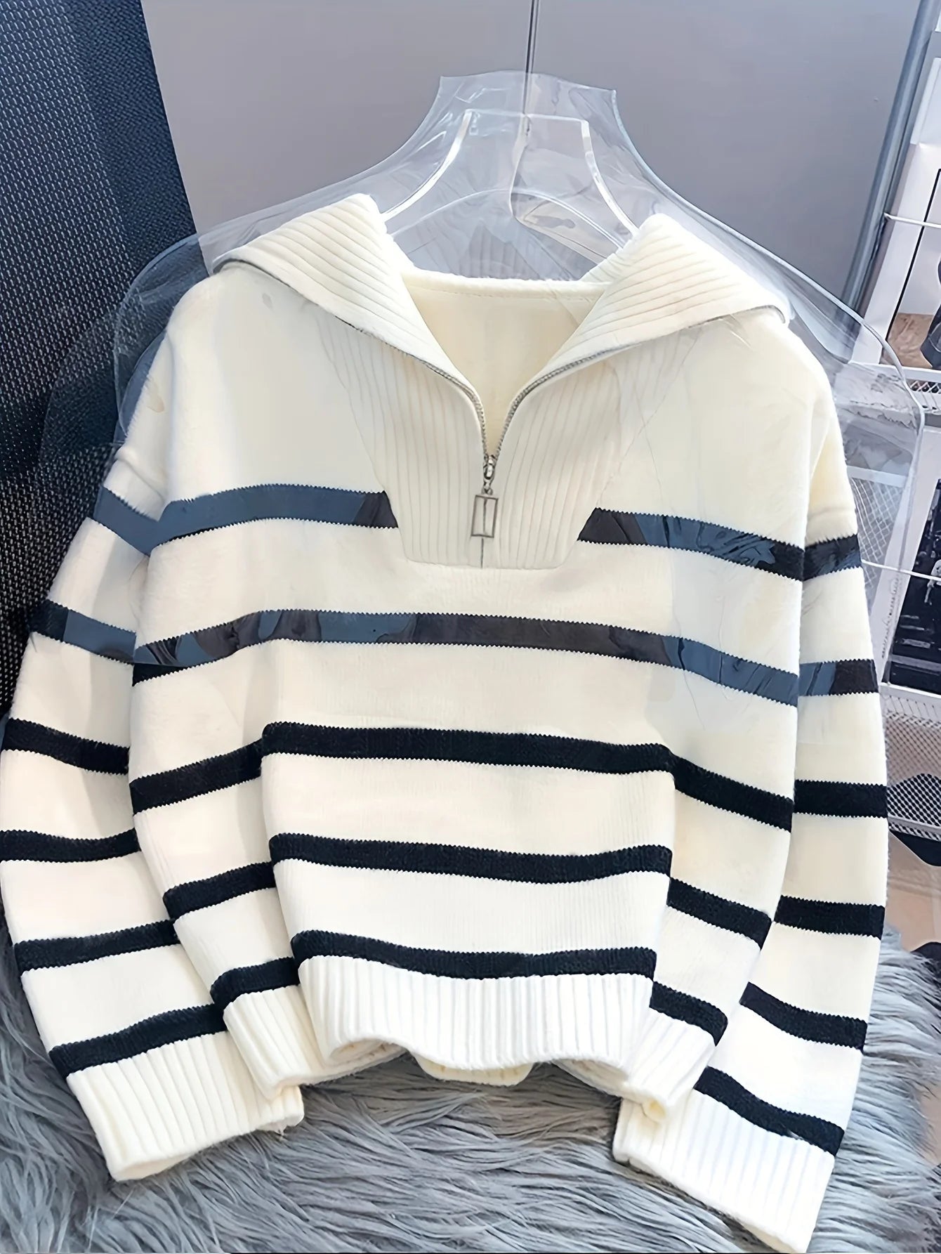 Autumn Winter Women Knit Sweater Striped Slim Fit Pullover