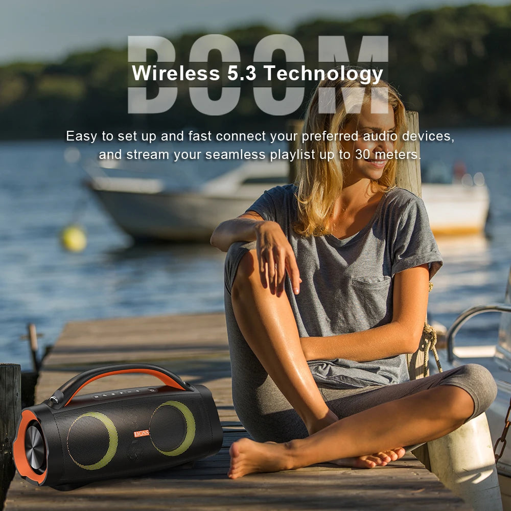 DOSS 100W Portable Bluetooth 5.3 Speaker with Deep Bass, Stereo Sound, IPX6 Waterproof & Long Battery Life