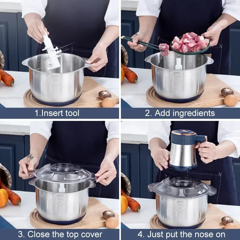 5L Electric Meat Grinders 304 Stainless Steel Food Crusher Multifunctional Vegetable Slicer Chopper Mincer Baby Food Processor