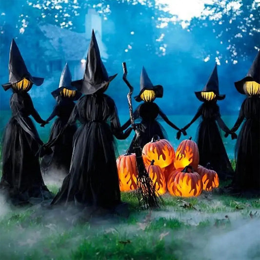 Halloween Creepy Wizard W/ 7 Color LED Light Holding Hands Screaming Witches with Sound Activated Sensor Halloween Outdoor Decor