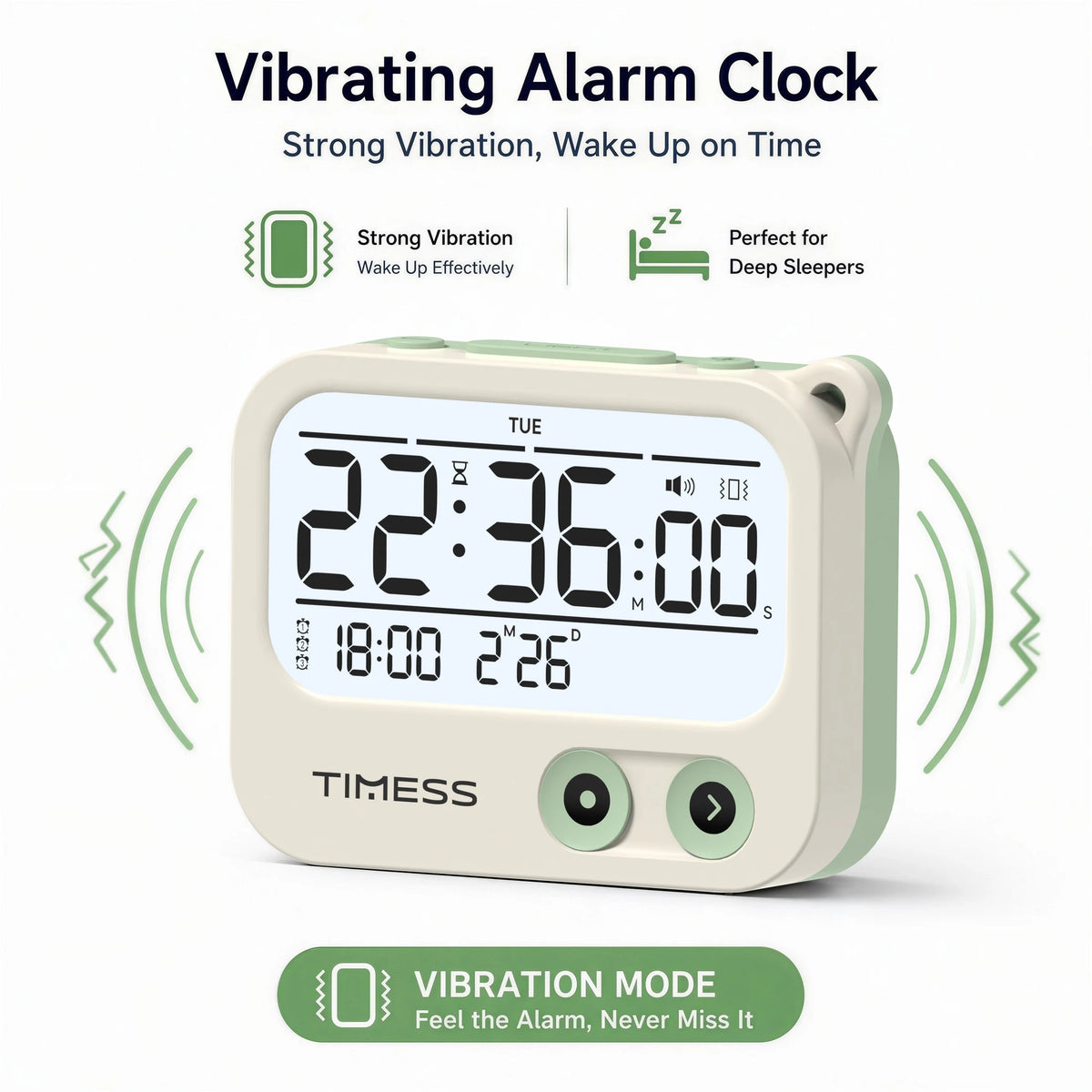Portable Digital Vibrating Alarm Clock – Compact Travel & Bedside Timer