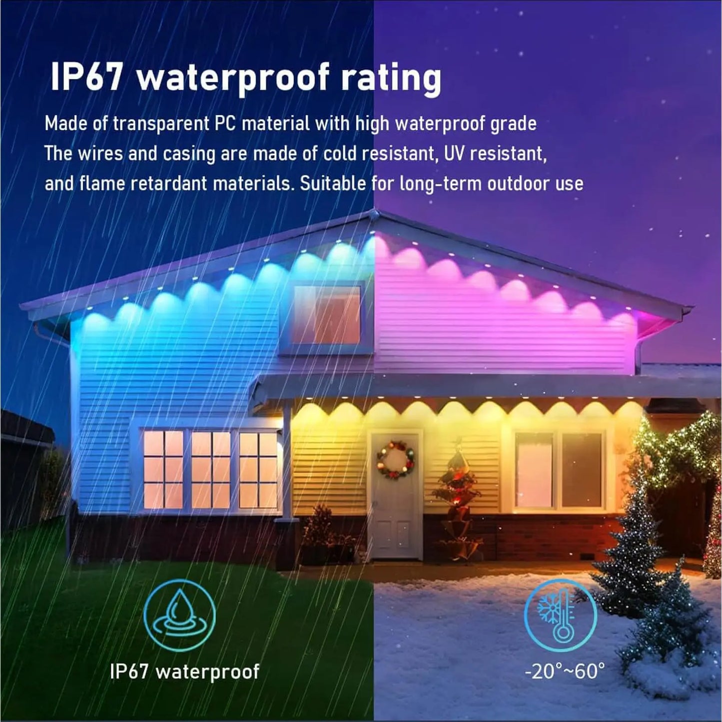Permanent Outdoor String Lights 60M 120LEDs Smart RGBIC LED Lights IP67 Waterproof Full House Eaves Lights Halloween Decor Alexa