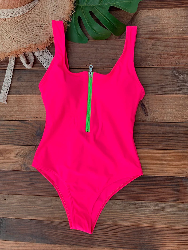 Women’s Zip Front One-Piece Swimsuit | Athletic Monokini Bathing Suit | Quick-Dry Beach Swimwear  Description