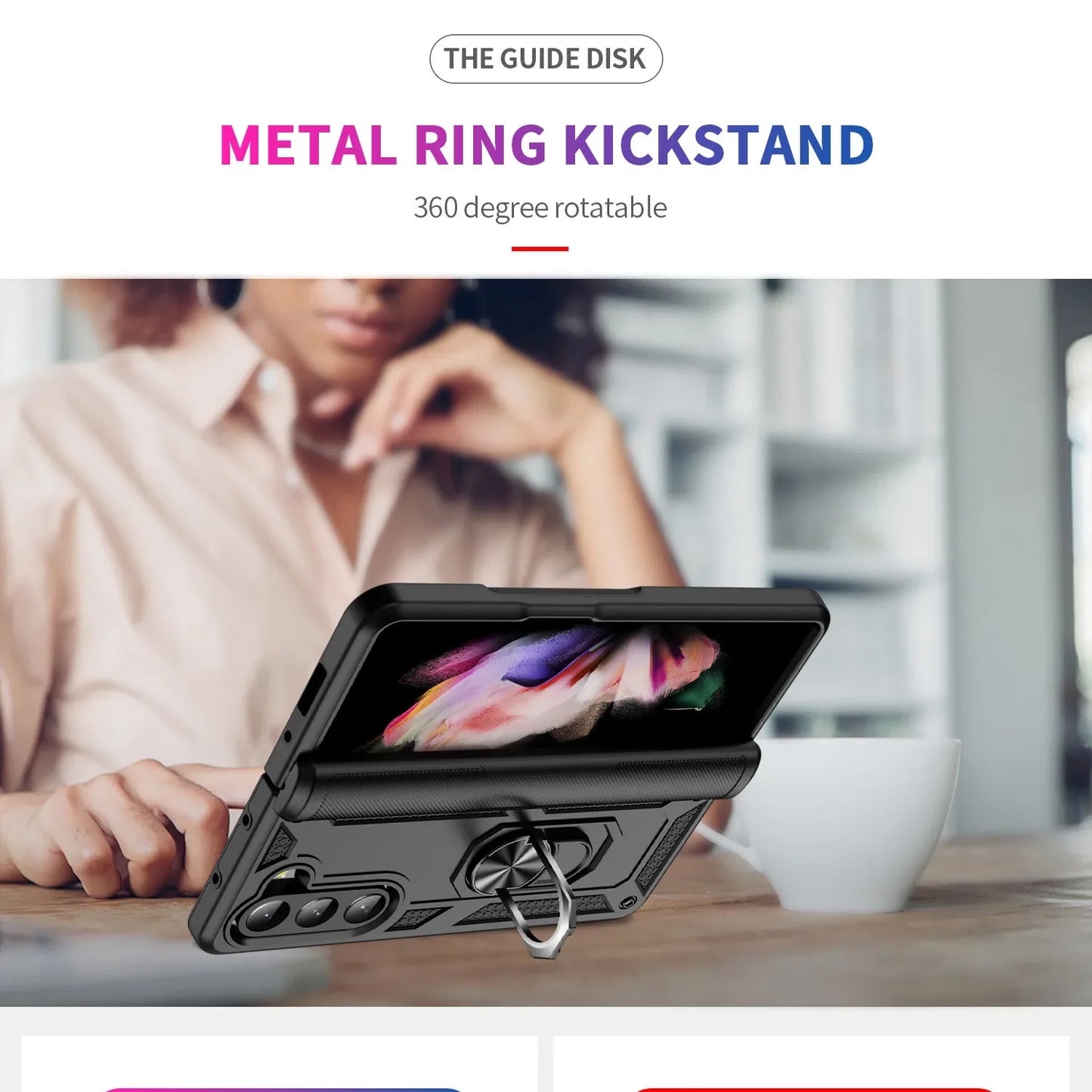 Samsung Z Fold Armor Case. Heavy Duty Kickstand Protective Cover