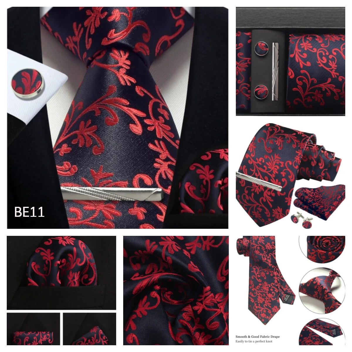 Luxury 100% Silk Paisley Floral Men’s Necktie Set | Business Tie with Matching Pocket Square & Formal Accessories