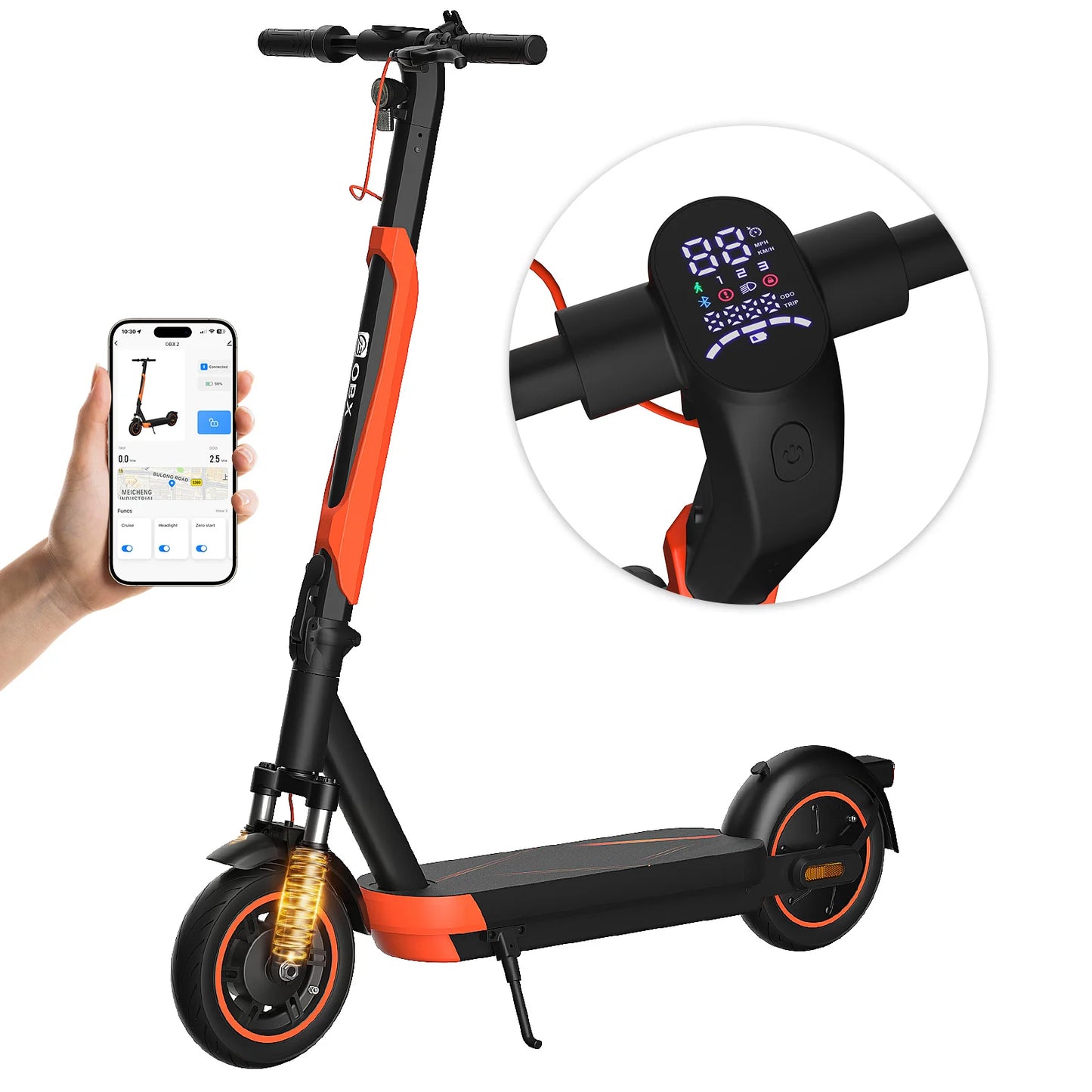 800W Foldable Electric Scooter.Smart App Control, Dual Suspension, 21 MPH Top Speed & Long-Range Battery