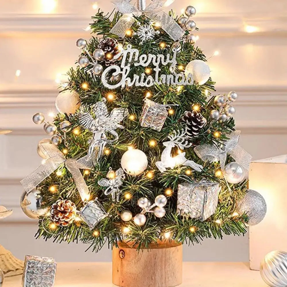 Decorated Tabletop Artificial Christmas Tree. Mini Pre-Decorated Holiday Tree with LED Lights, Ornaments & Star Topper