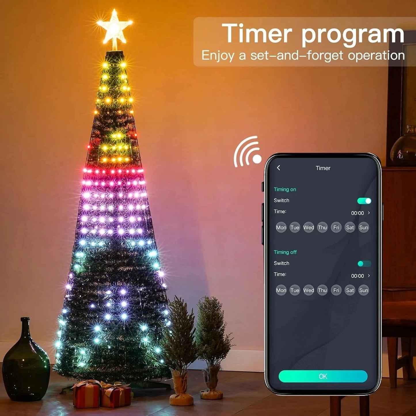 1.8/2.1M Smart RGB Fairy String Light Christmas Tree Light Bluetooth APP Control For Xmas tree Garland Decoration Festive Light