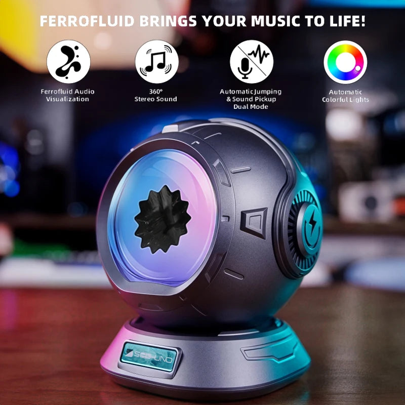 Ferrofluid Speaker, Dancing Ferrofluid Speaker with 2 Adjustable Modes and Colorful Lights