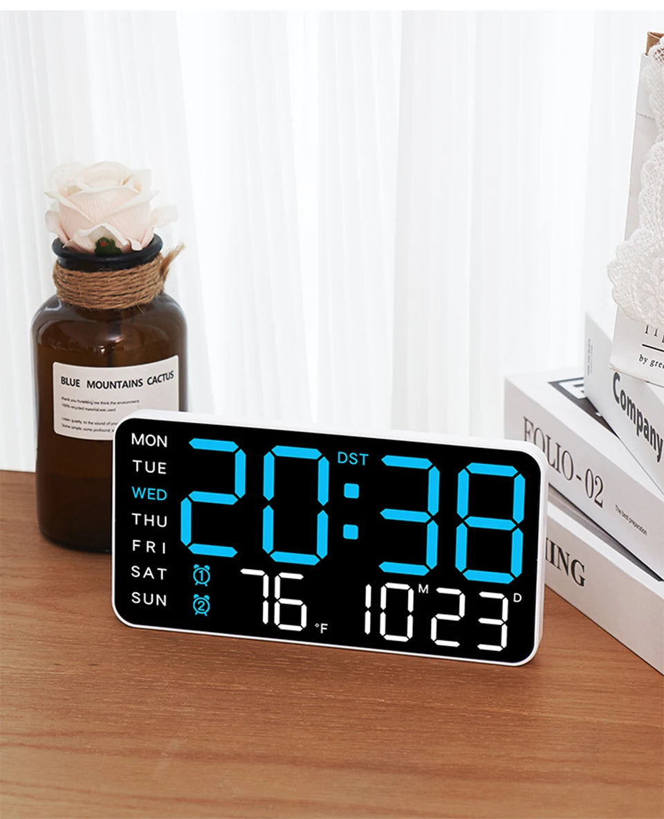 Smart Voice. Control LED Digital Wall Clock with Date & Temperature Display