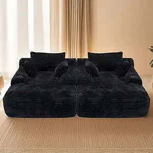 Boneless Couch Deep Seat with 3 Pillows,67" Oversized Chaise Lounge Recliner Chair,Cloud Plush Corduroy Comfy Memory Foam Cream