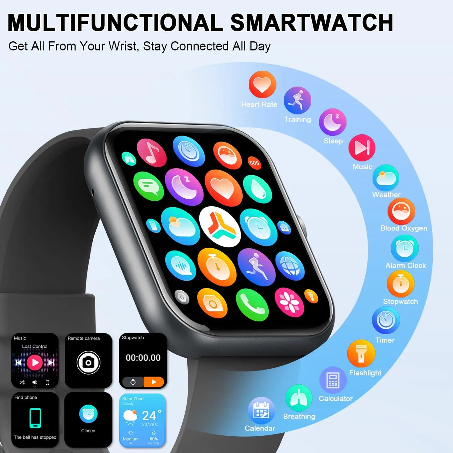 Multi-Function Smart Watch with Fitness Tracking & Bluetooth Connectivity