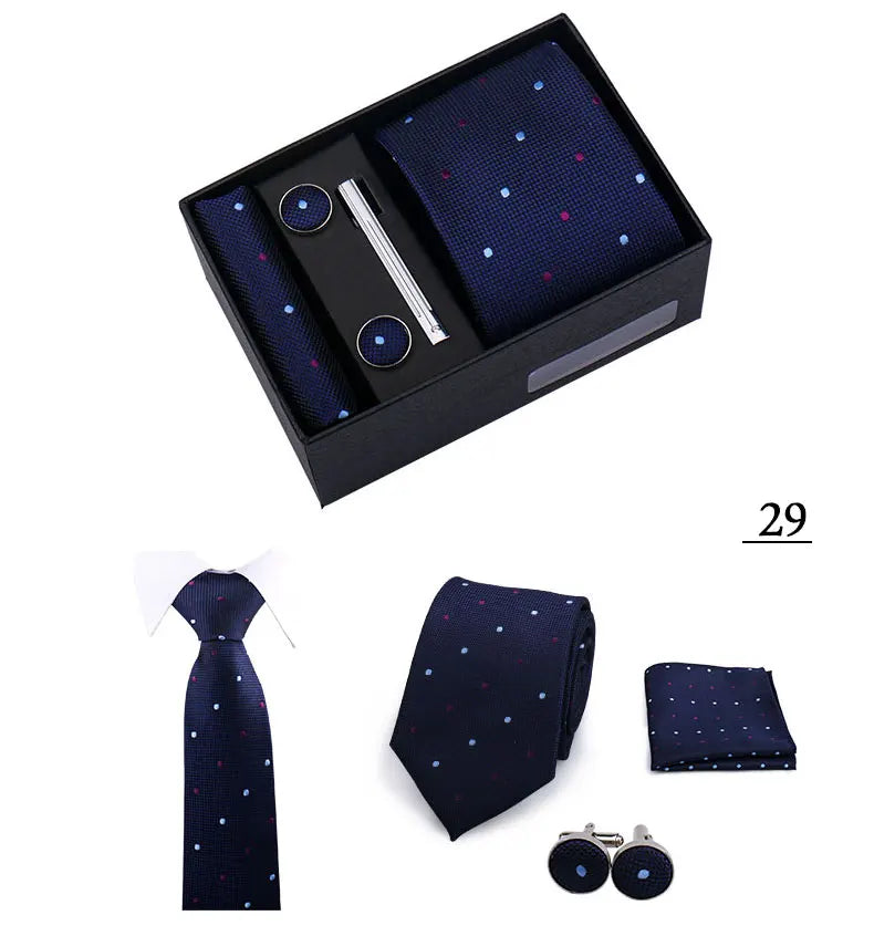 Tie Men With Box Top Quality Business Ties Hanky Cufflink Set Clips Green Necktie Corbatas For Men Wedding In Gift Box Gravatas