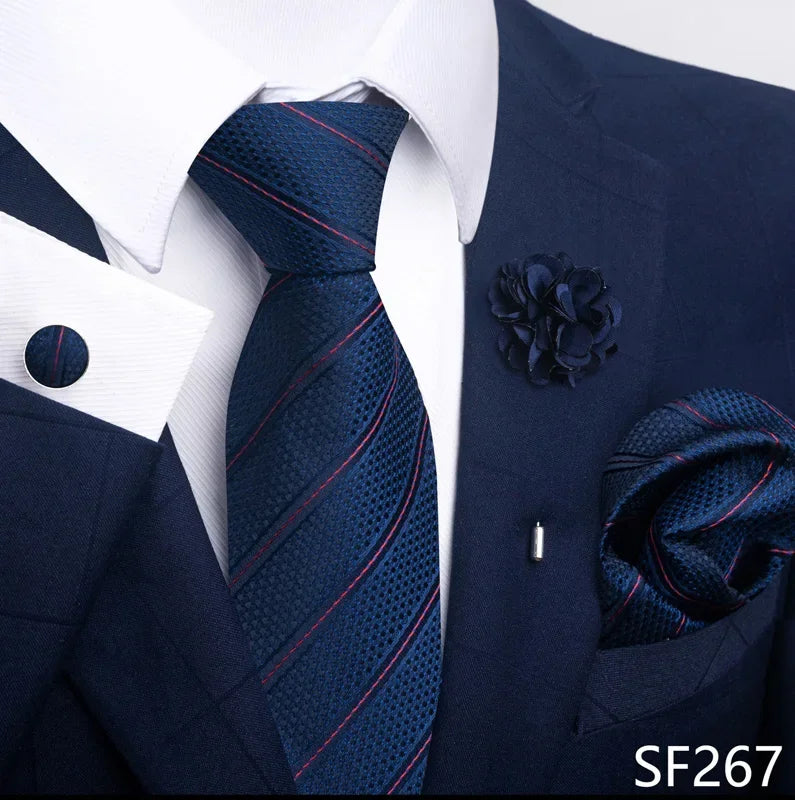 Luxury Green Floral Men’s Necktie Set .Tie, Pocket Square & Cufflinks