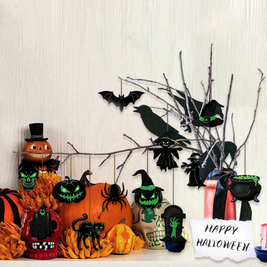Halloween Hanging Sign 24 Pack Skull Bat Witch Ornaments