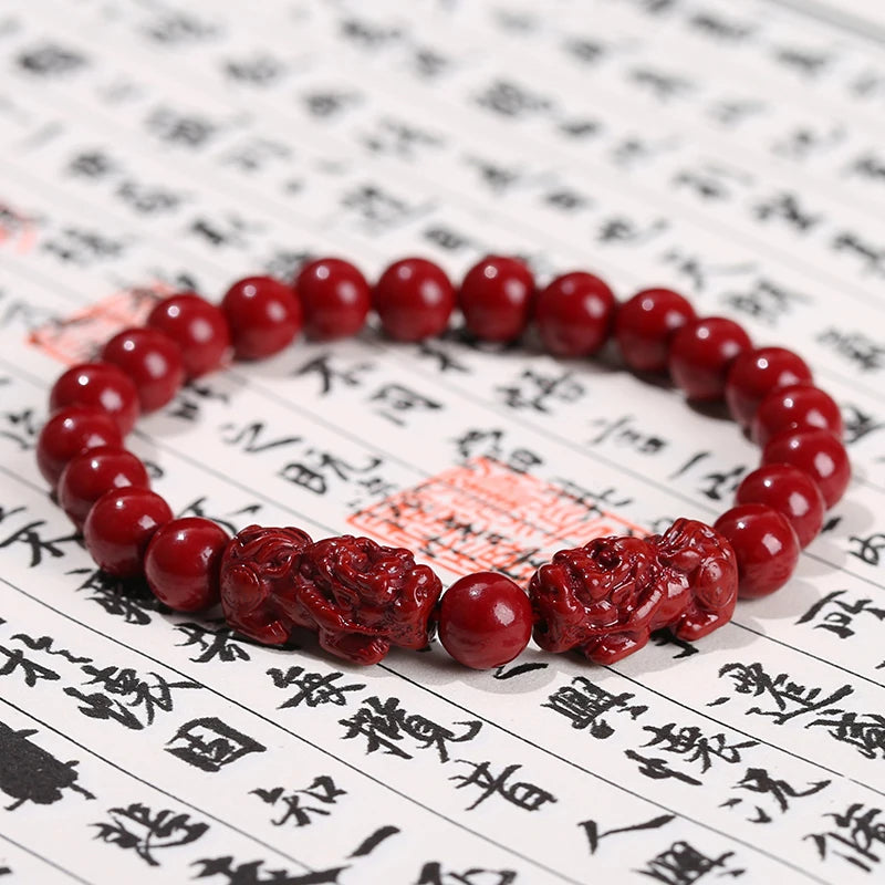 Red Cinnabar Style Beaded Bracelet for Women & Men