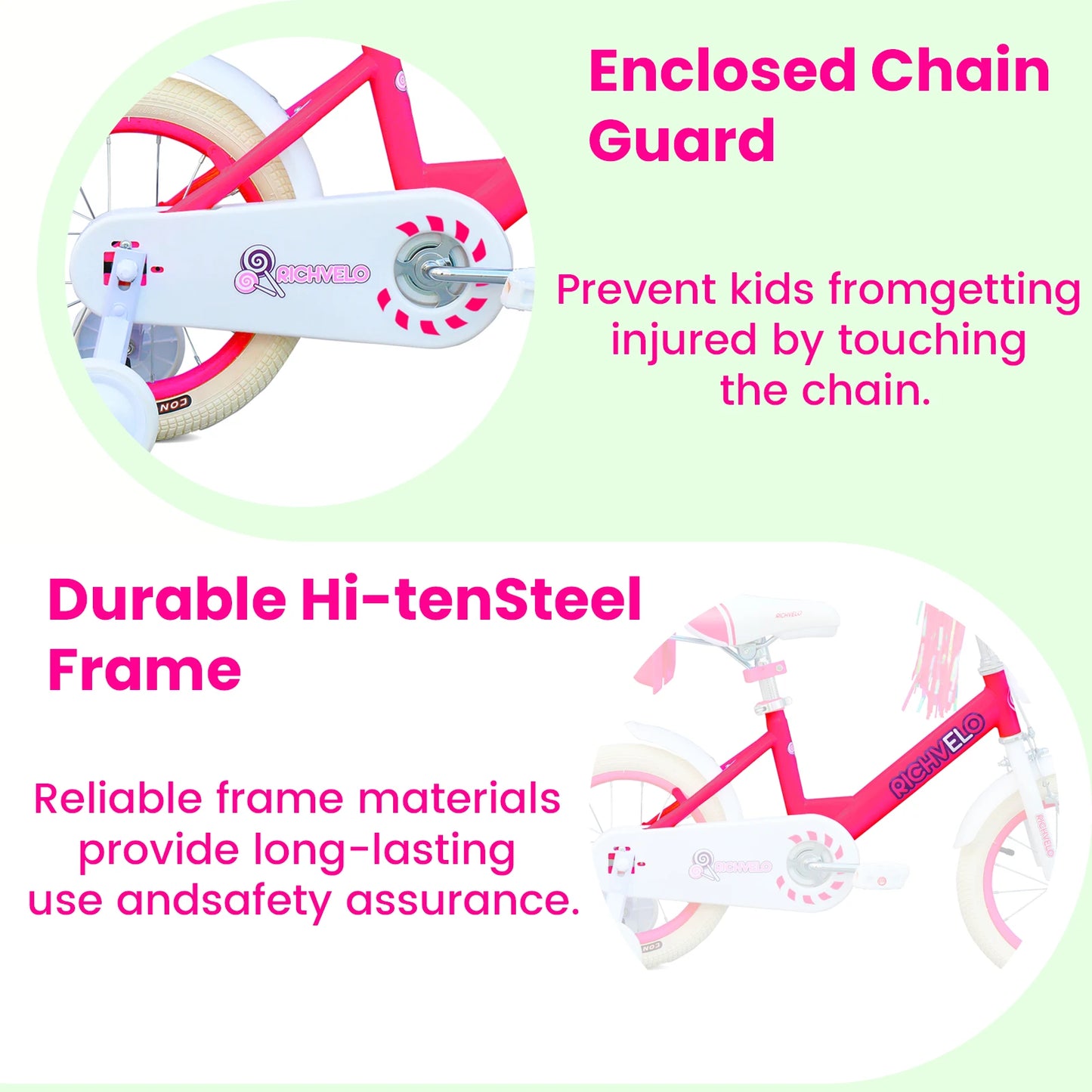 Girls Kids Bicycle 12, 14 & 16 Inch with Training Wheels | Adjustable Seat & Basket | Beginner Bike for Ages 3–8