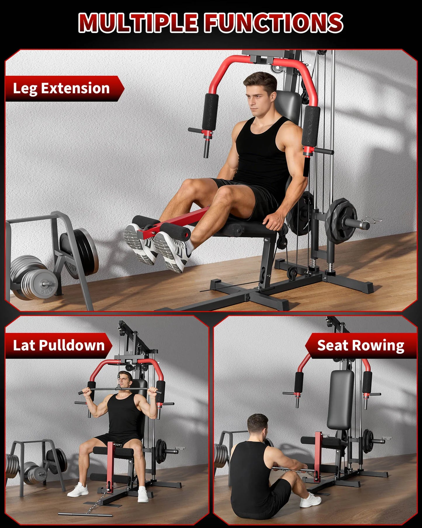 5-in-1 Multifunctional Home Gym Equipment Full Body Workout Machine with Lat Pulldown and Strength Training Station
