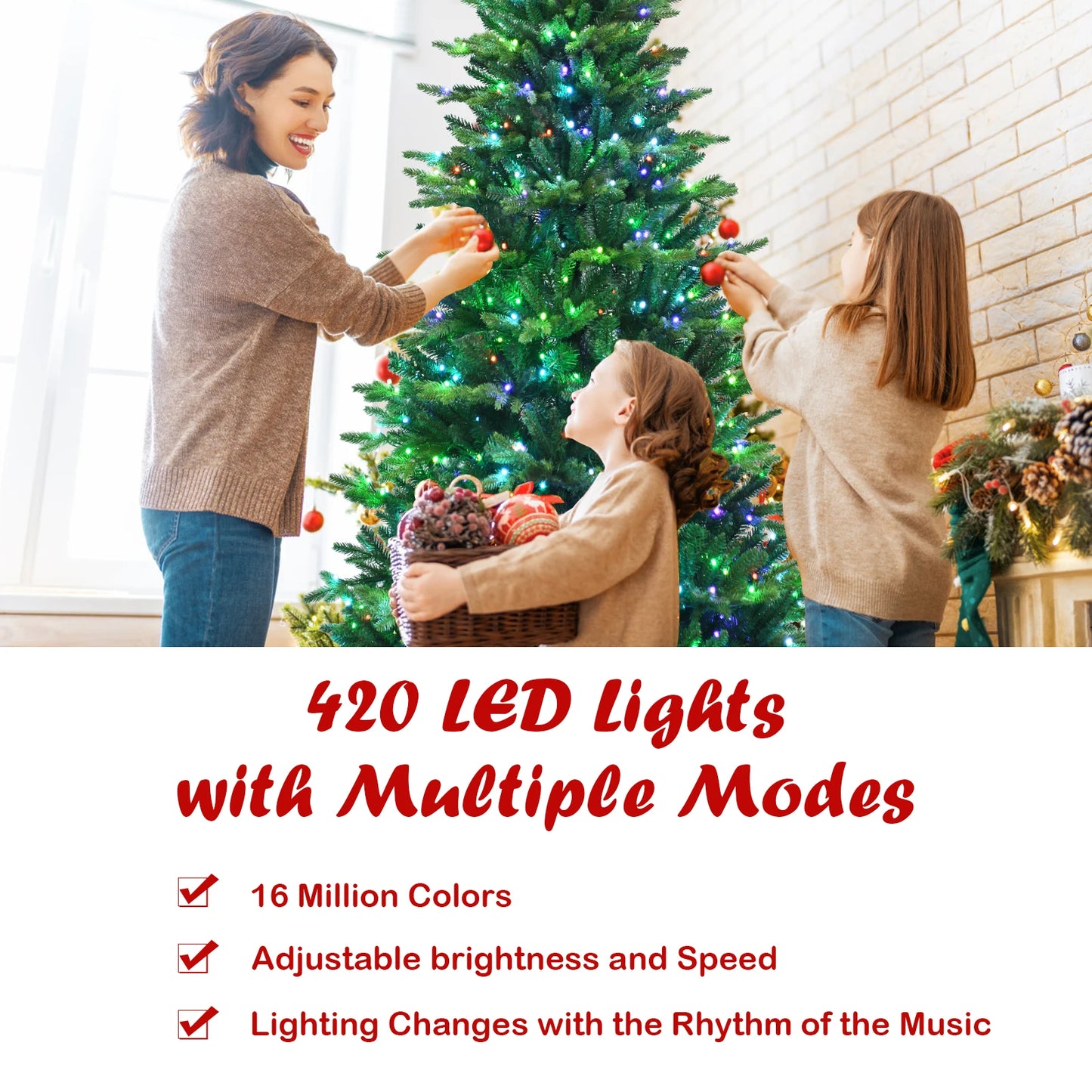 6FT–8FT Smart Pre-Lit Artificial Christmas Tree with App-Controlled LED Lights