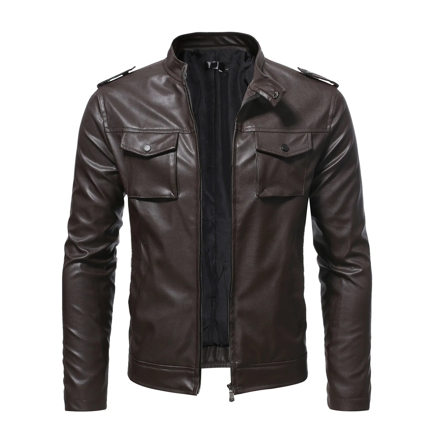 Men’s Faux Leather Bomber Jacket Slim Fit Zipper Fashion Coat