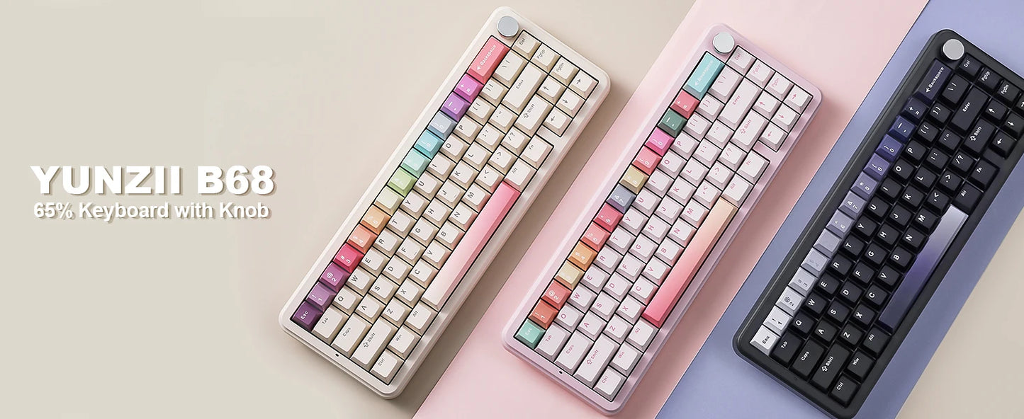 YUNZII B68 Wireless Mechanical Gaming Keyboard, Tri-Mode Hot Swappable Cute Gasket Mounted Creamy Keyboard for Win/Mac,