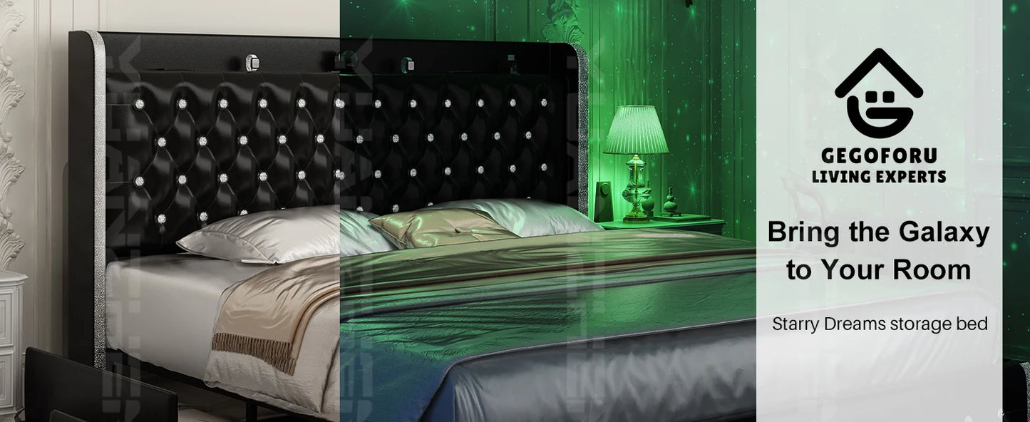 Queen LED Bed Frame with Galaxy Projector & Bluetooth Speaker