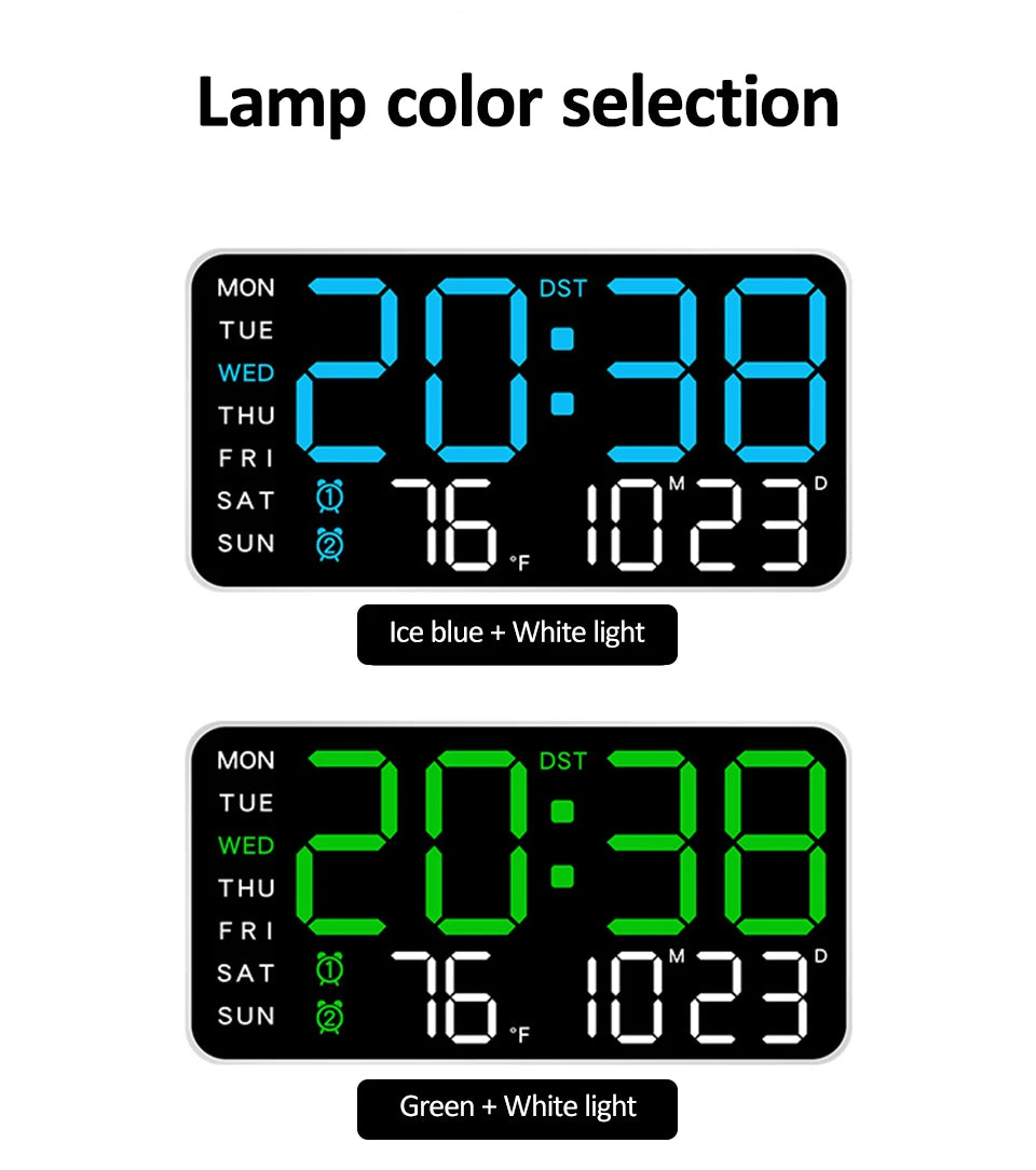 Smart Voice. Control LED Digital Wall Clock with Date & Temperature Display