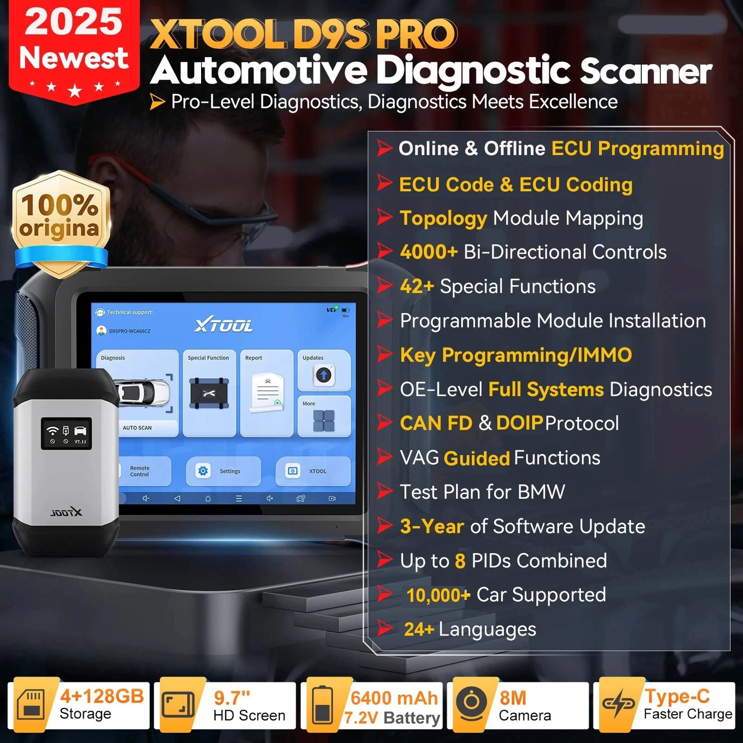 XTOOL D9S PRO D9SPRO WIFI Diagnostic Tool ECU Programmer Automotive Scanner Topology Map VAG Guided 42+Resets FCA/CANFD/DOIP
