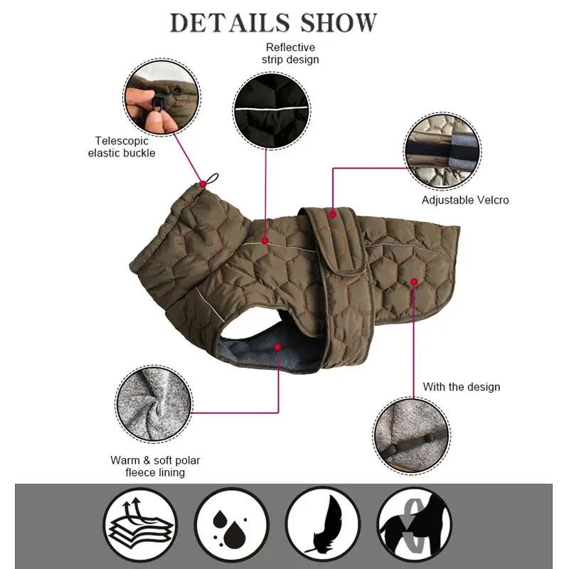 Winter Warm Dog Clothes Thick Reflective Snowsuit Pet Dog Down Jacket for Large Breed Dogs Parkas Clothing for Whippet Greyhound