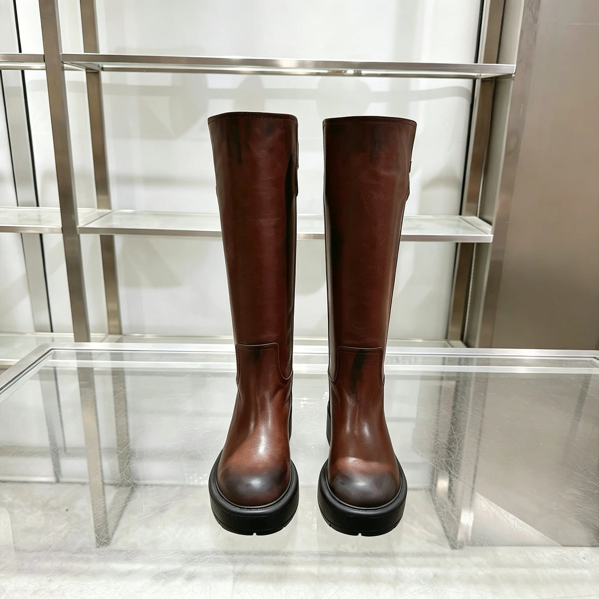 Women’s Vintage Knee-High Boots | Buckle Detail Chunky Sole Boots