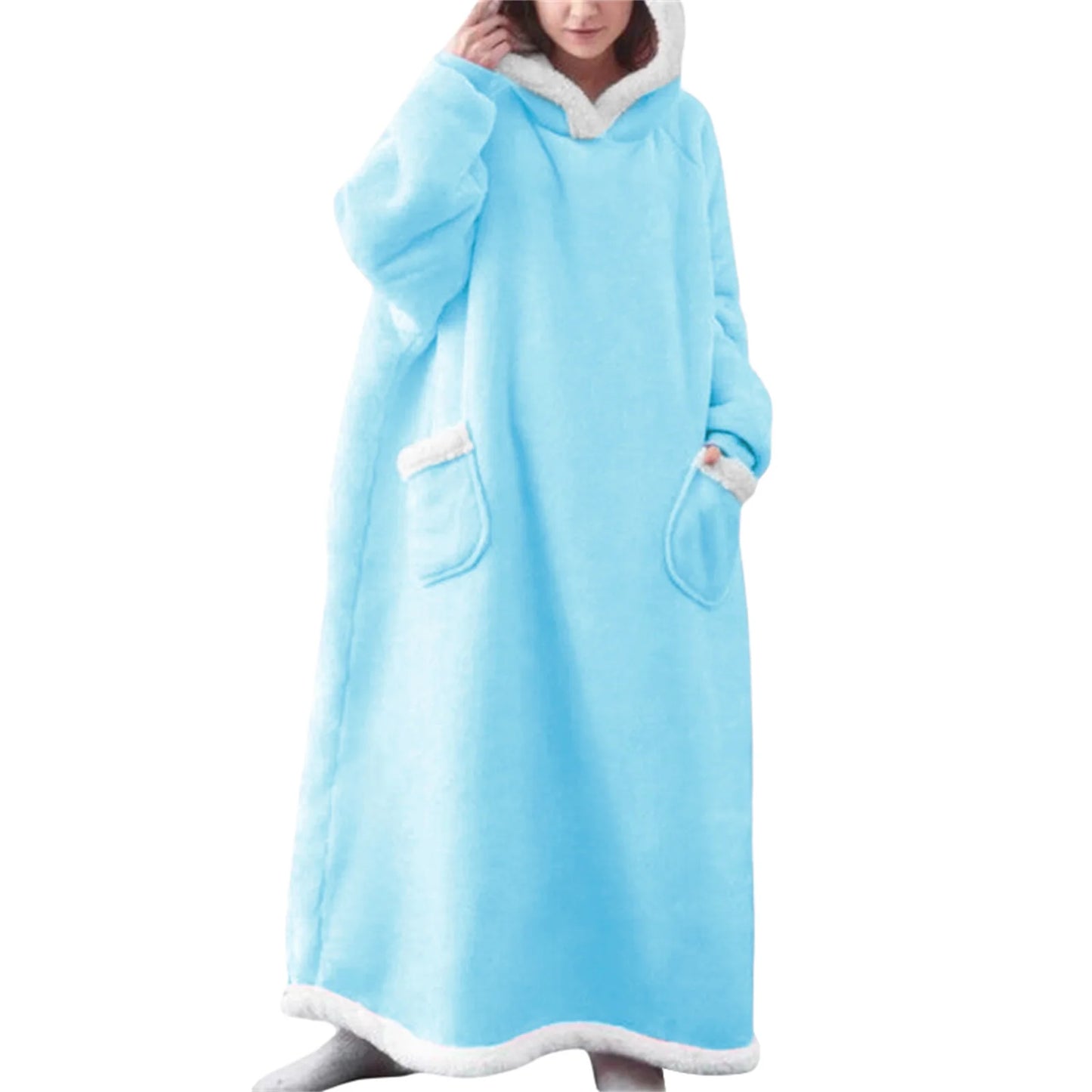 Wearable Blanket Hoodie Long Sleeve Hooded Blanket Oversized Loungewear with Pockets