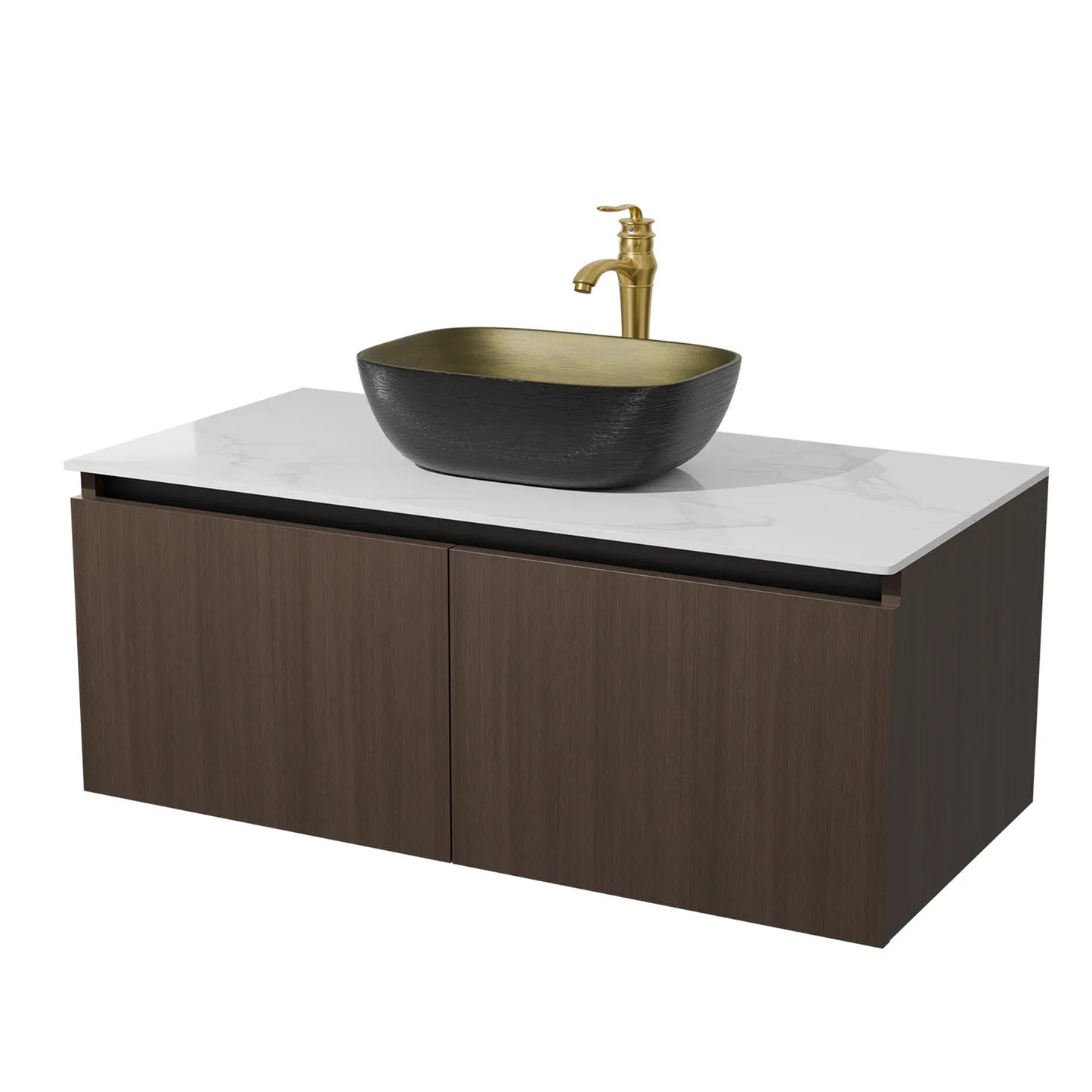 Floating Vanity Bathroom with Sink Combo, Wall Mounted Modern Vanity, Bathroom Cabinet Vanity with Sink Ceramic Basin Faucet