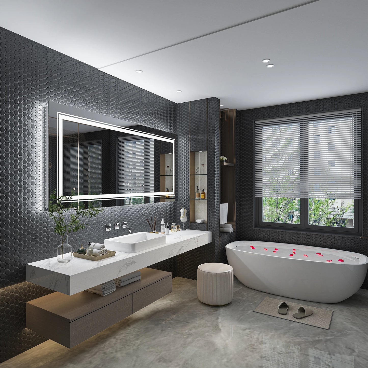 48"X24" LED Bathroom Mirror with Lights, Anti-Fog, Dimmable, Backlit + Front Lit, Lighted Bathroom Vanity Mirror Memory