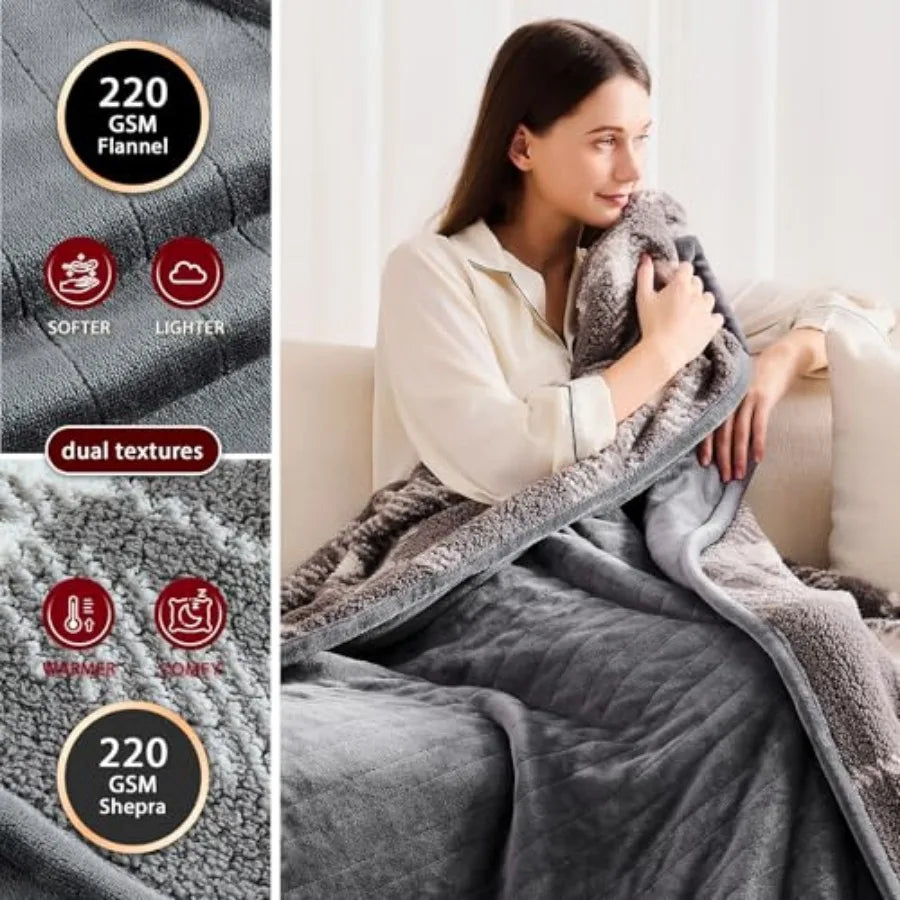 Luxury Electric Heated Blanket. Ultra Soft Warming Throw with Adjustable Heat Settings