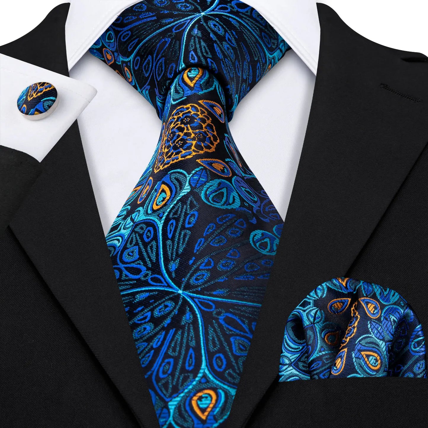 Luxury Designer Silk Tie Set for Men,  Necktie, Pocket Square & Cufflinks for Weddings, Business & Formal Events
