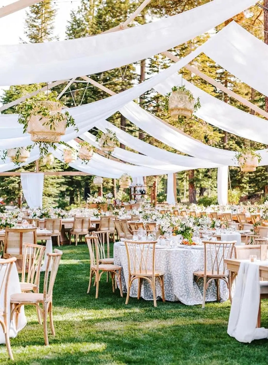 16 Panels-5ftx20ft Wedding Ceiling Drapes White Sheer Arch Draping Fabric  Chiffon Ceiling Drapery Curtain Sheers Chiffon Backdr