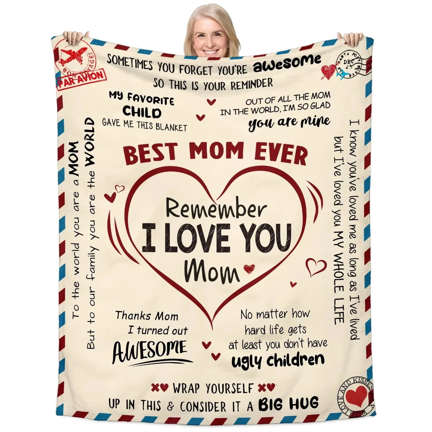 Best Mom Ever Cozy Flannel Throw Blanket.  Heartfelt Gift for Mom