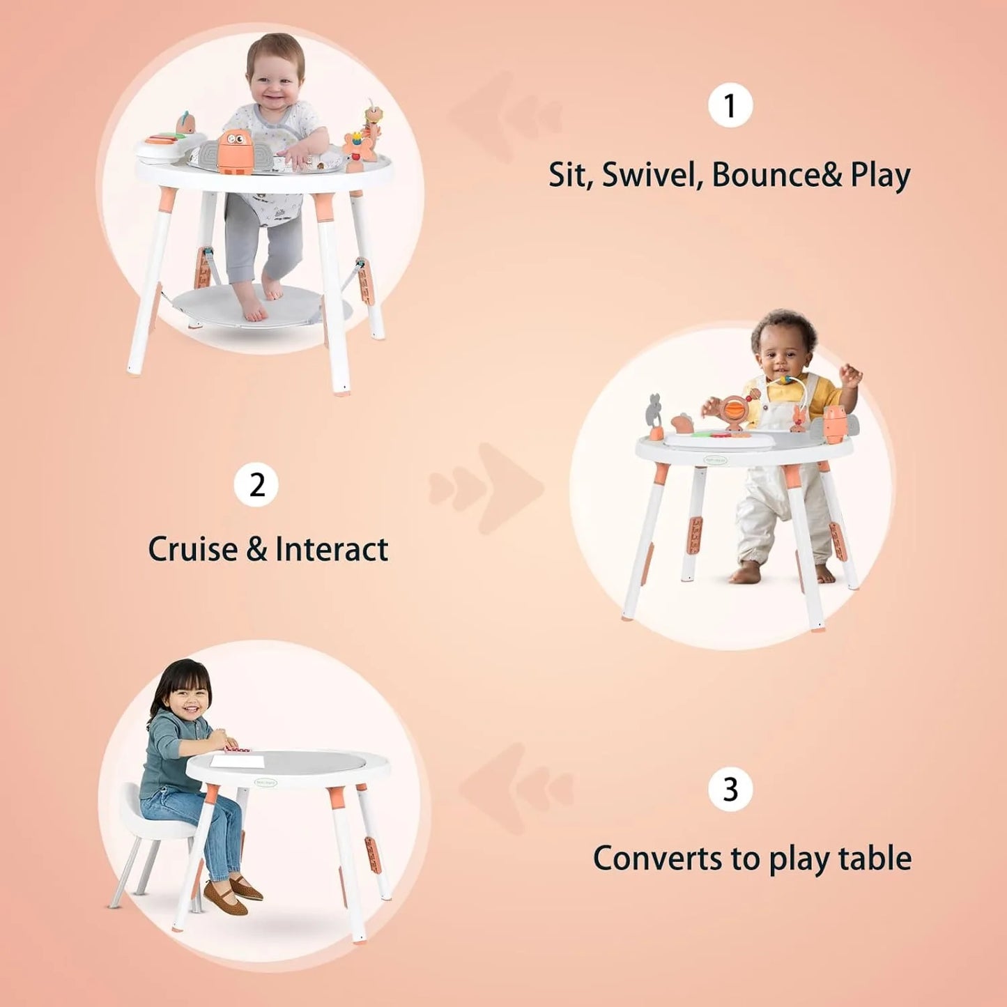 3 In 1 Baby Activity Center With 360 Degree Rotating Seat