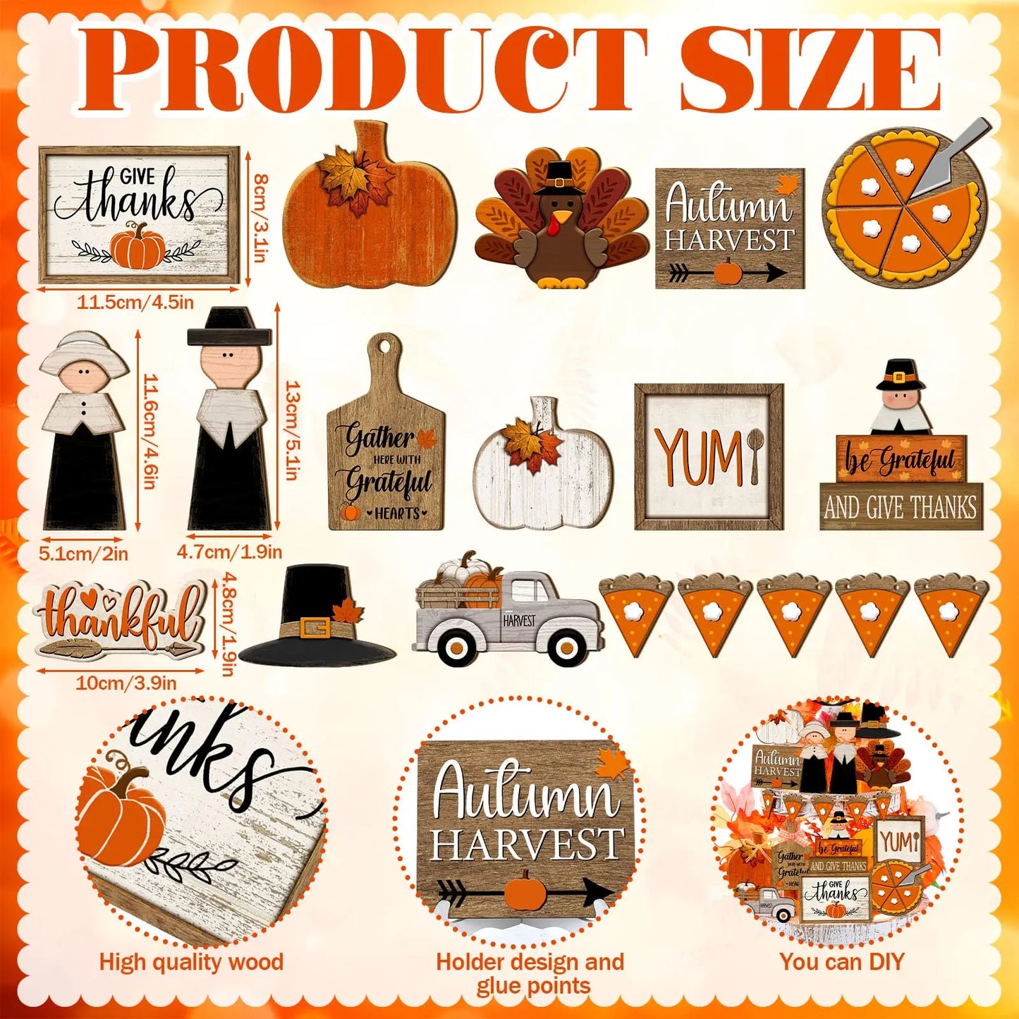 21 Pcs Thanksgiving Tiered Tray Decoration Set Fall Thanksgiving Table Sign Turkey Pumpkins Farmhouse Decor Gnome Maple Leaves Centerpieces Harvest Wood Blocks Tabletop Signs for Autumn