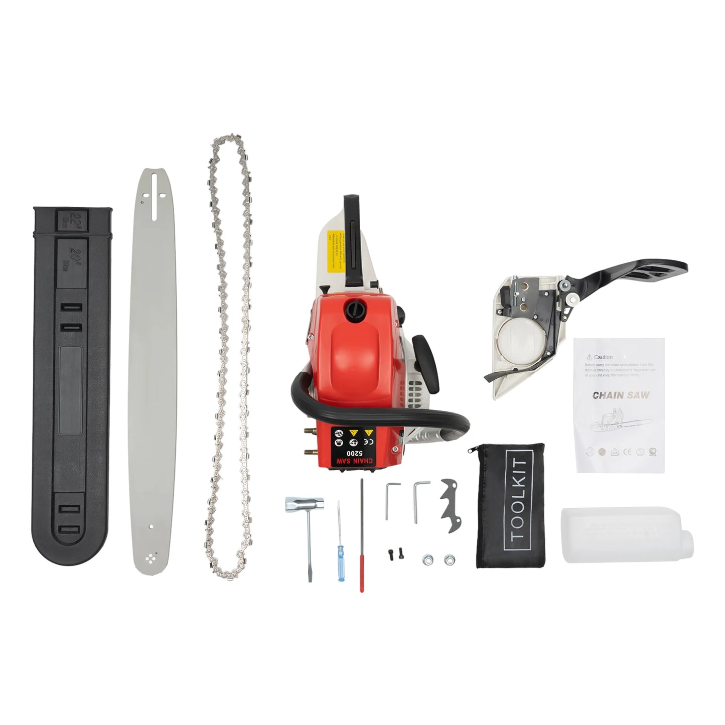 22 Inch 52CC Gasoline Chainsaw 2000W 2-Stroke Engine Gas Powered Chain Saw Handheld Tree Pruning Wood Cutting Tool Set 7500Rpm