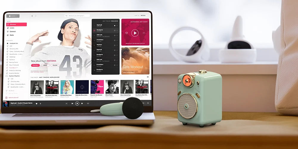 Divoom Fairy-OK Portable Bluetooth Karaoke Speaker with Wireless Microphone | Retro Mini Speaker | Rechargeable Music System