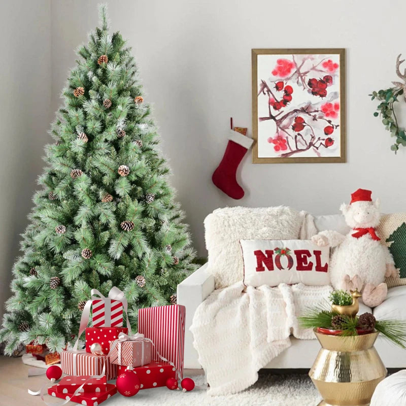 7FT Premium Artificial Christmas Tree with 82 Pine Cones, 1,348 Tips & Mixed PVC/Hard Needle Branches .Luxury Holiday Tree